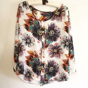 LANDS’ END Floral Button Down Blouse Size 10